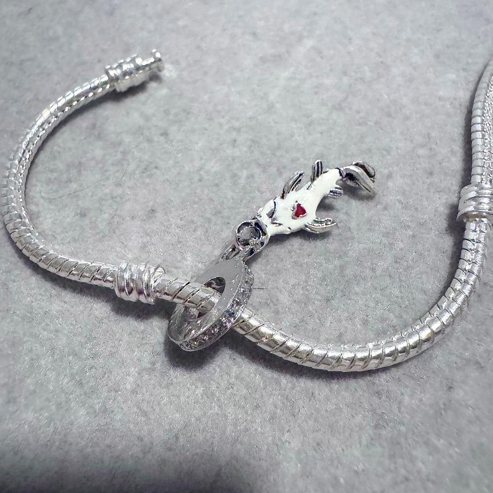 Silver Tone White Koi Fish Charm Bead Red Accents Compatible Pandora Bracelet - Picture 8 of 9